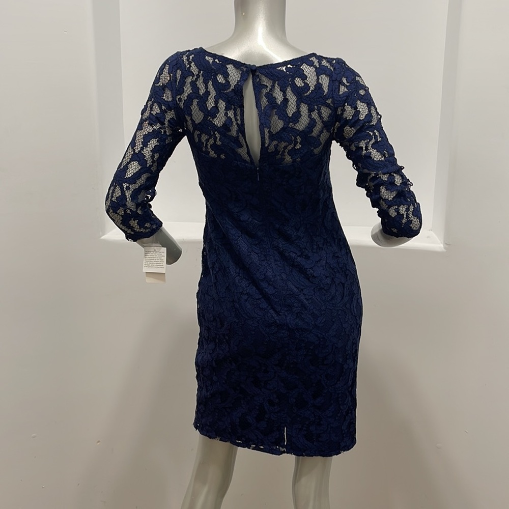 Aidan Aidan Mattox 3/4 Sleeve Lace Cocktail Dress Navy Blue Size 4 NWT - Picture 4 of 14